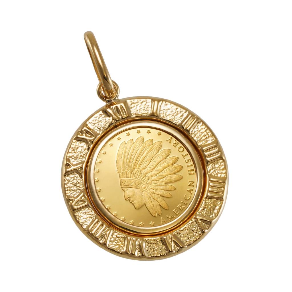 K24 Pure Gold Coin Pendant Indian Eagle Design Frame K18 Engraved [Speranza] 1/25oz No.5