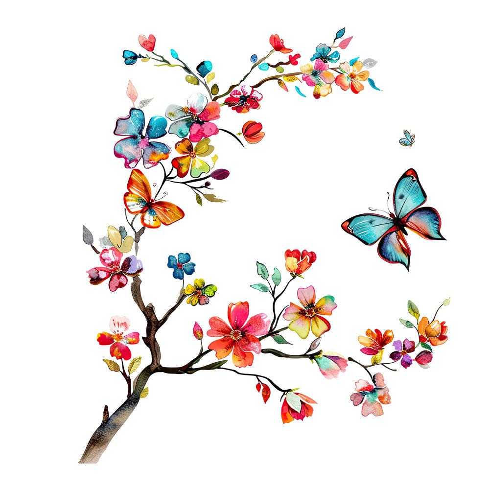 Flower Wall Stickers, Self-adhesive Butterfly Toilet Sticker Peel And Stick, Floral Leaf Decor Art DIY Wall Decals Wallpaper Supplies For Refrigerator