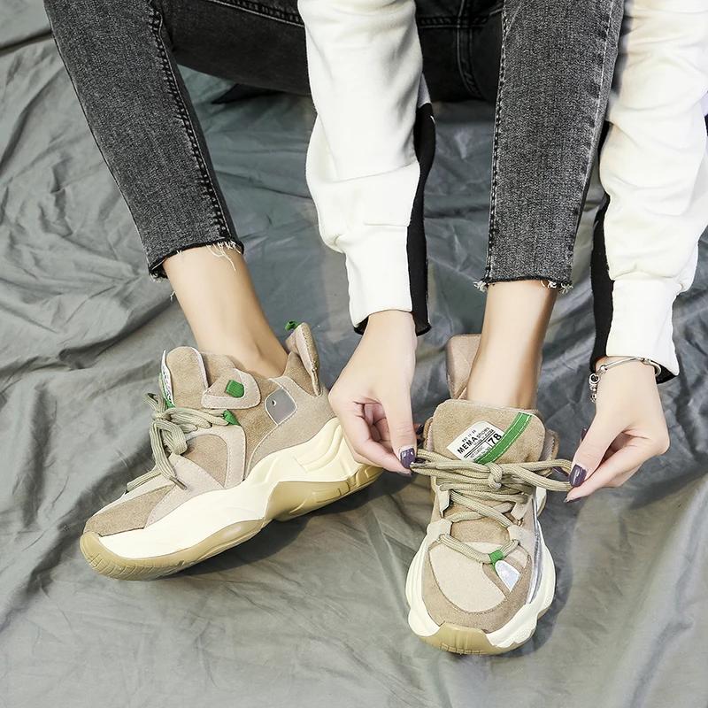 Осенние новые зеленые массивные кроссовки женские замшевые туфли на платформе повседневные туфли популярные женские туфли на платформе вулканизированные для женщин