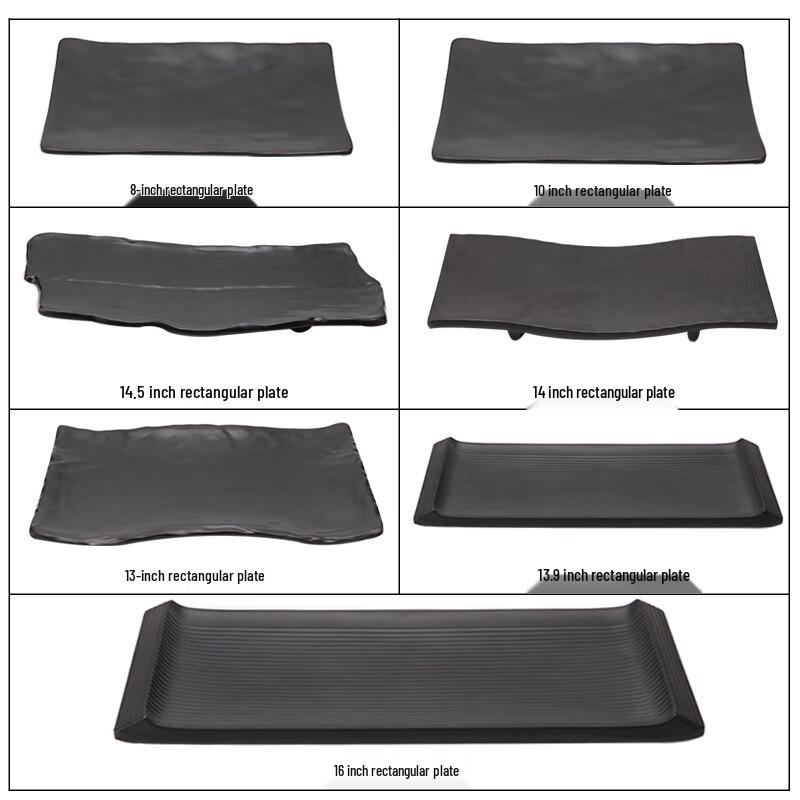 Qianxing A5 Frosted Black Melamine Rectangular Serving Plates