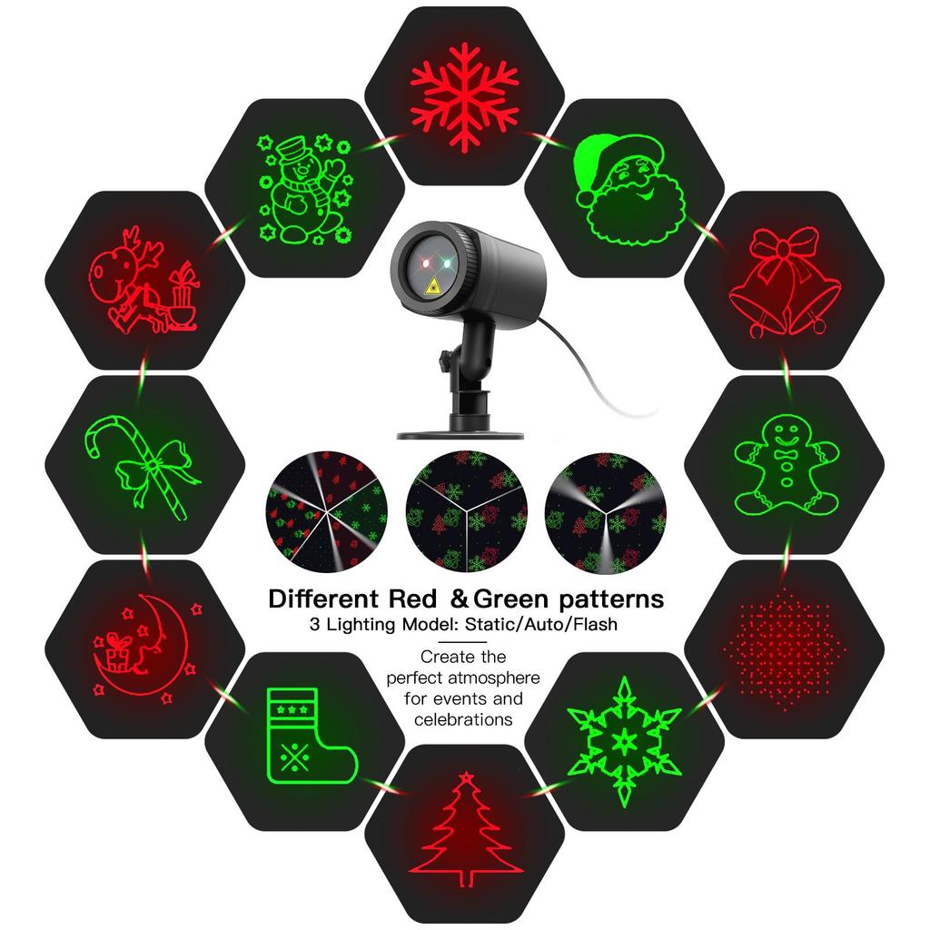 Рождественский проектор, световой датчик, звездный проектор, 10 режимов, водонепроницаемый IP65, украшение для вечеринок и сада