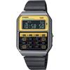 Vintage Series Heritage Colors CA-500WEGG-9B Digital Watch with 8-Digit Calculator, Unisex, Metal Band, Gunmetal and Yellow, Overseas Model