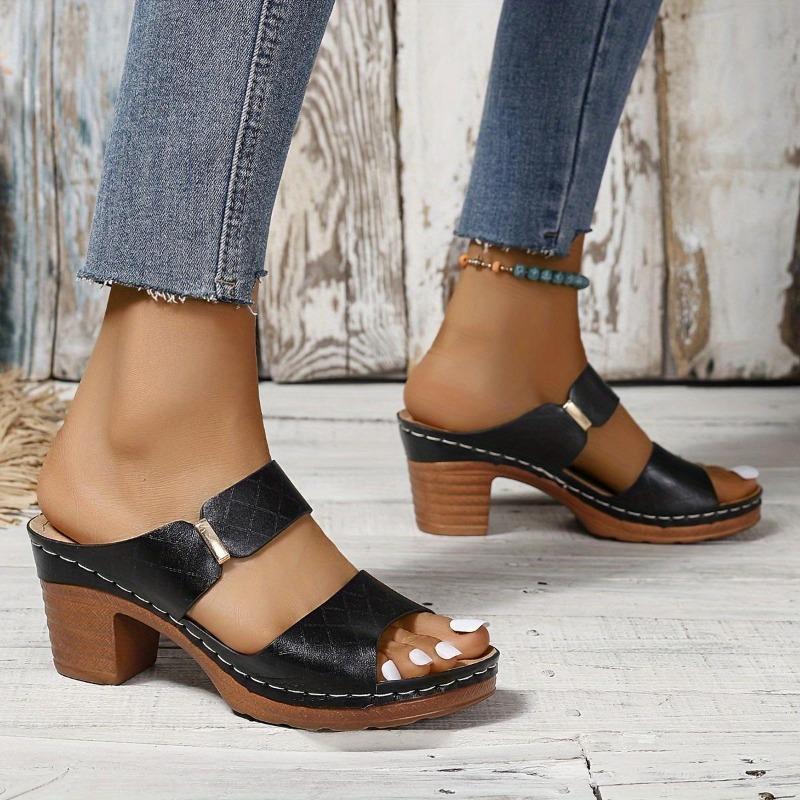 Женские босоножки на блочном каблуке с открытым носком — стильные туфли без шнуровки для выхода в свет и повседневной летней одежды