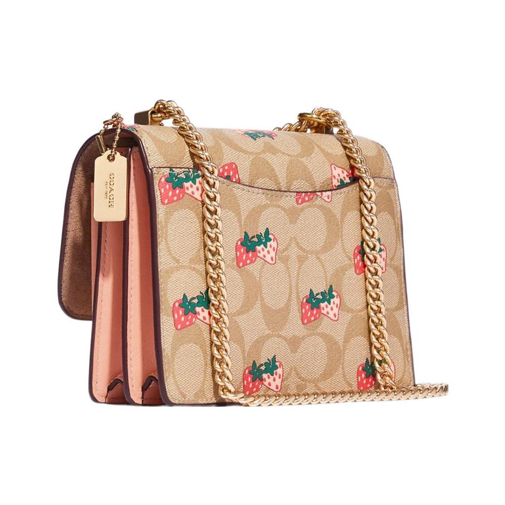 New COACH Klare Smooth Leather With Coated Canvas Shoulder Bag Crossbody Bag Small Size Women's Brown & Pink CB594-IMOT4