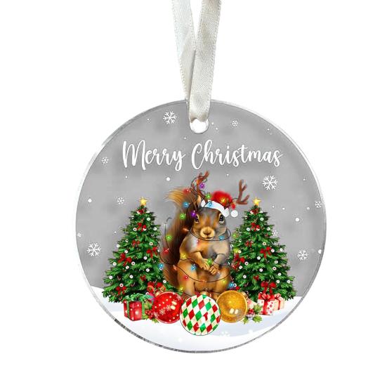 Animal Christmas Ornament 2D Flat Acrylic Ornament Cartoon Santa Hat Animal Hanging Decoration for Christmas Tree Mantel