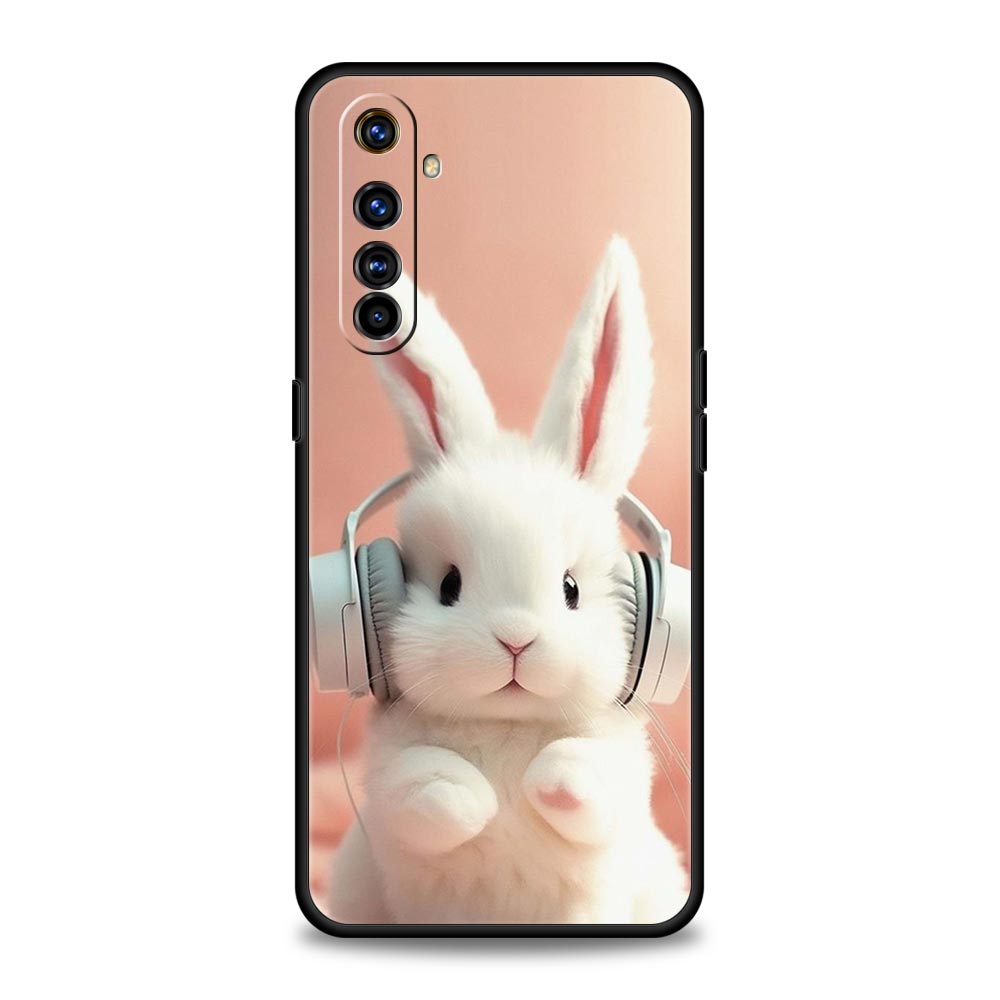 Soft TPU Case For Realme C67 C63 C55 C53 C25 C21 10 11 12 13 GT 2 3 5 Pro Plus 5G Phone Cover A Cute Rabbit With A Purple Hat