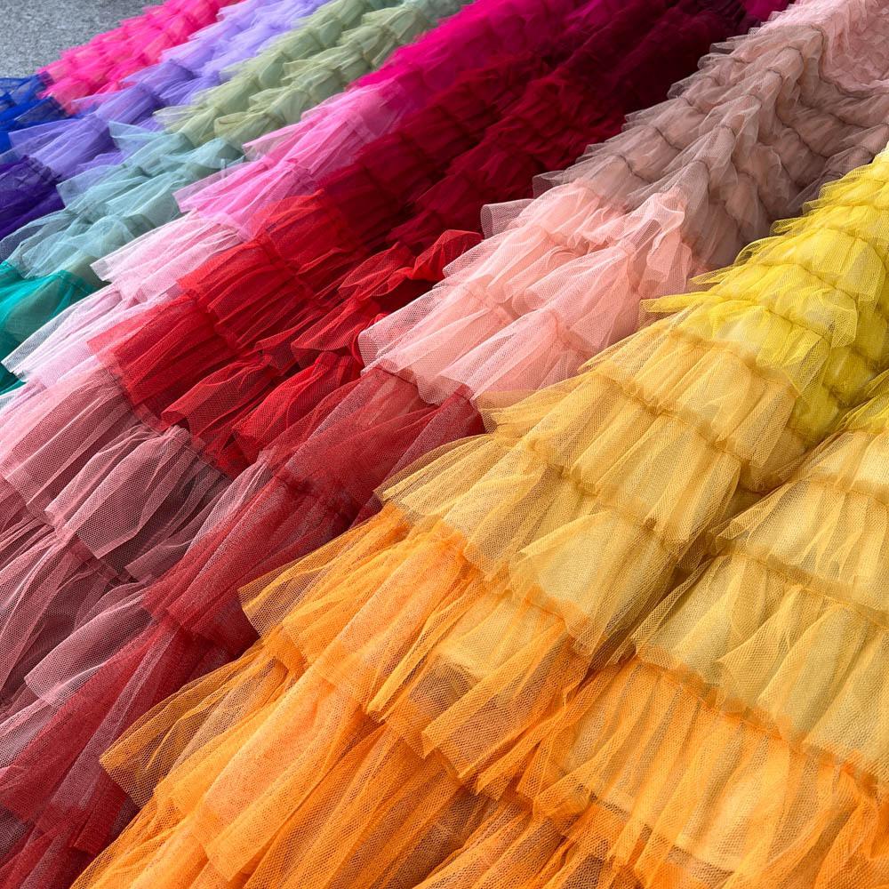 Юбка-сетка с градиентным цветом и неровной структурой, женская юбка средней длины, пышная юбка-трапеция с высокой талией, сари феи