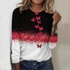 Tops For Women Color Blocking Butterfly Print Round Neck Long Sleeve T-shirt Fall Casual Slim Pullover Women's Long Sleeve Top