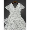 Foreign Trade Pure Original White Fresh Small Floral Front and Back V-neck Multi-Layer Chiffon Texture Cake Dress Long Dress Women