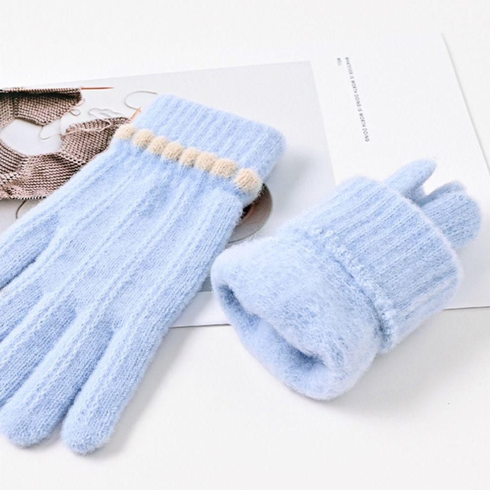 Knitted Full Finger Gloves Stretchy Knitting Mittens Fashion Winter Gloves for Female