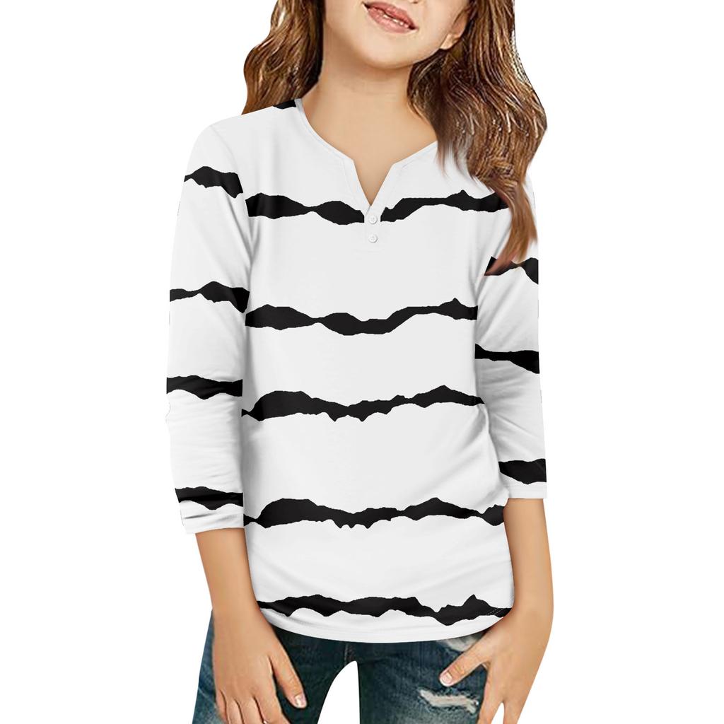 Детская футболка с рукавом 3/4, повседневная футболка с принтом, круглый вырез, блузка-пуловер