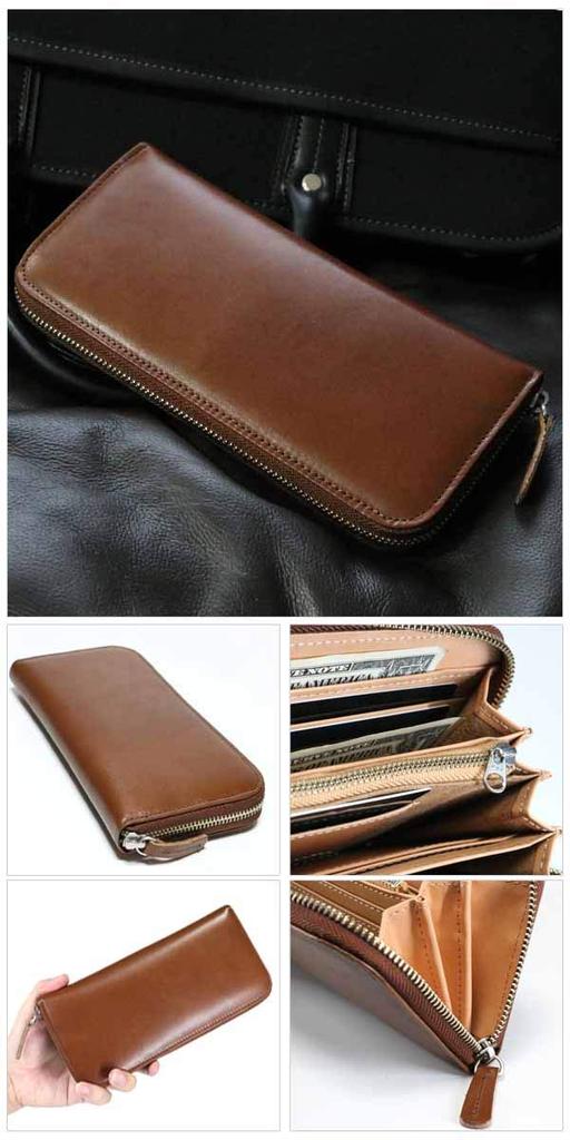 Коричневый взрослый джентльмен из натуральной воловьей кожи длинный кошелек кошелек Tochigi кожаный длинный кошелек мужской женский мужской женский круглый круглый длинный кошелек с застежкой-молнией