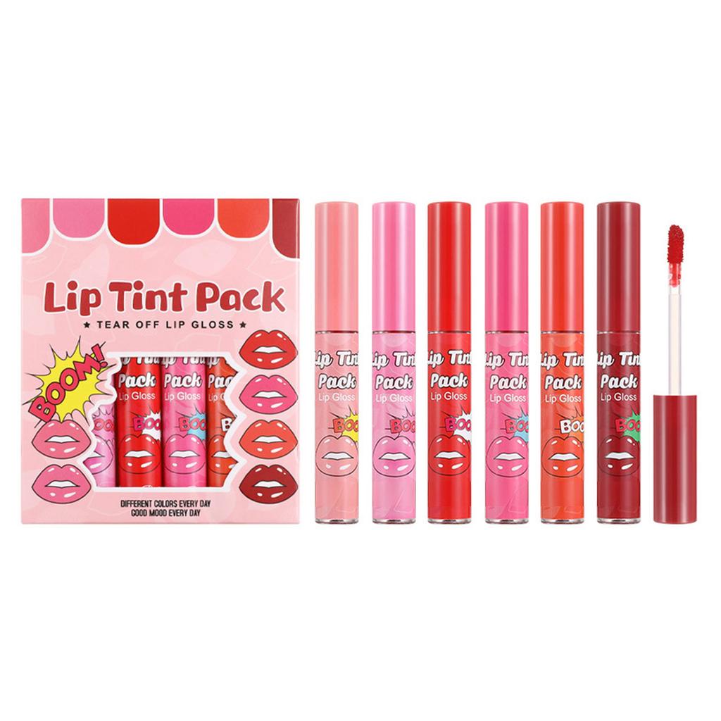 6-Color Matte Lip Stain & Gloss Set, Long-Lasting Waterproof Lip Ink, Peel Off Tattoo Formula with Pigmented Lip Liner