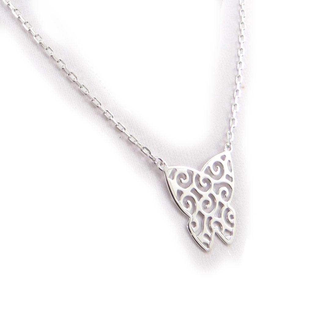 Les Trésors De Lily [J9616] - Серебряное колье «Бабочка» (родиевое покрытие) - 18x20 мм