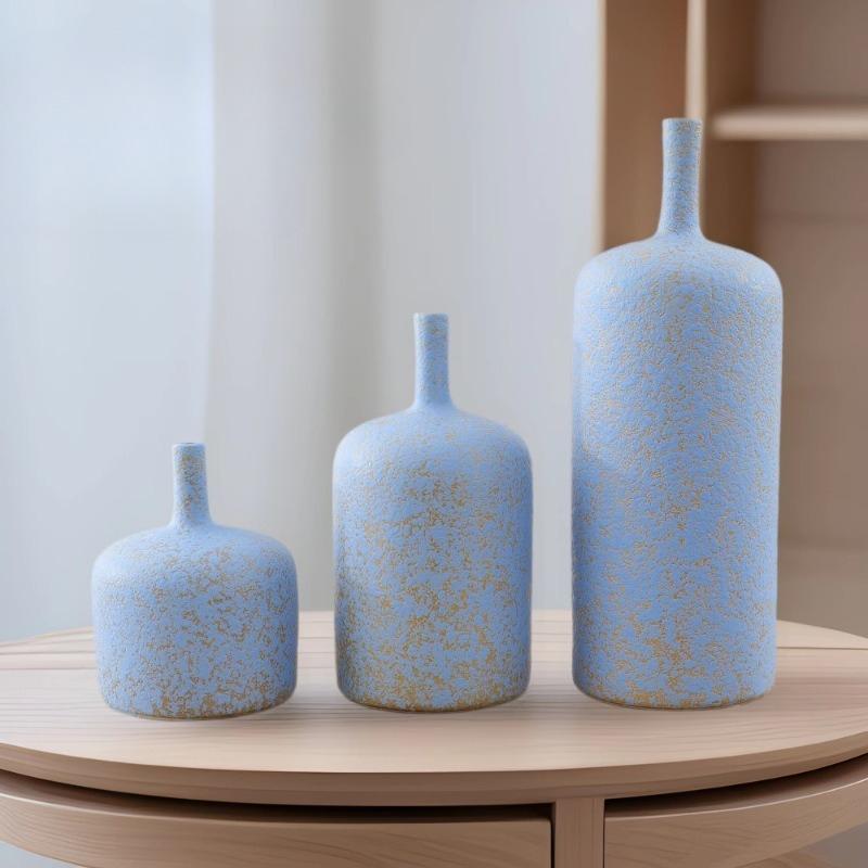 Ceramic Vase Blue Retro Earthenware Jars Flower Vase Coarse Pottery Flower Arrangement Accessories Home Decoration