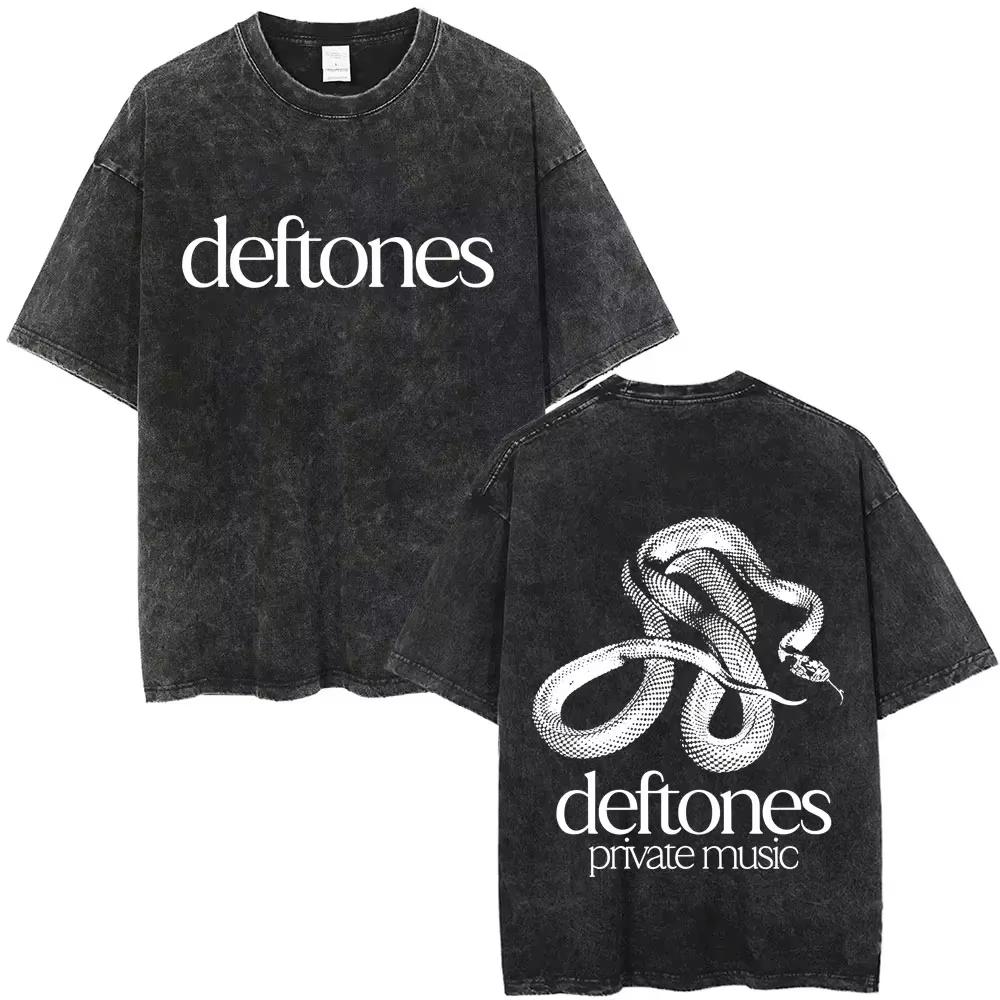 Новое поступление Deftones Private Рок-музыка Винтажная стираная футболка с принтом Ретро Принт группы Оверсайз Свободная Короткий рукав Уличная одежда Хлопковые футболки Для мужчин Женщин