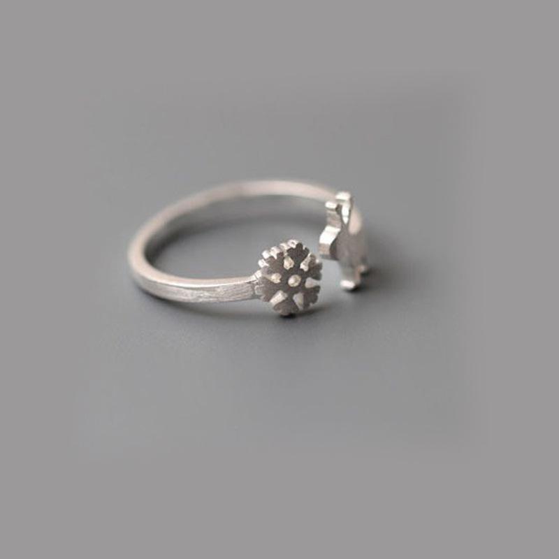 Korean Snowflake Deer Open Ring: Silver Plated, Creative Design for Christmas & New Year Gift