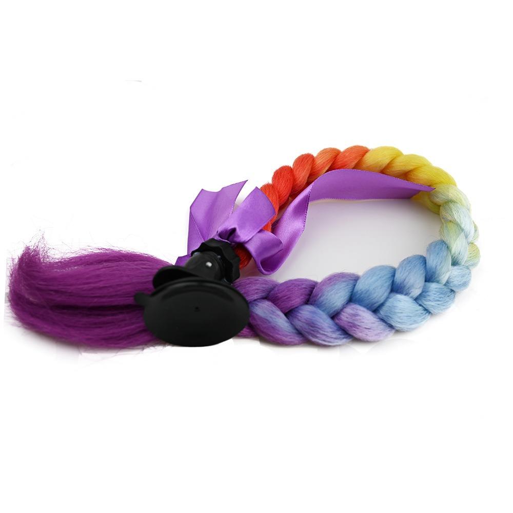 with Suction Cup Synthetic Helmet Pigtails Motorcycle Helmet Braids Wig  for Moto Cycling Skiing