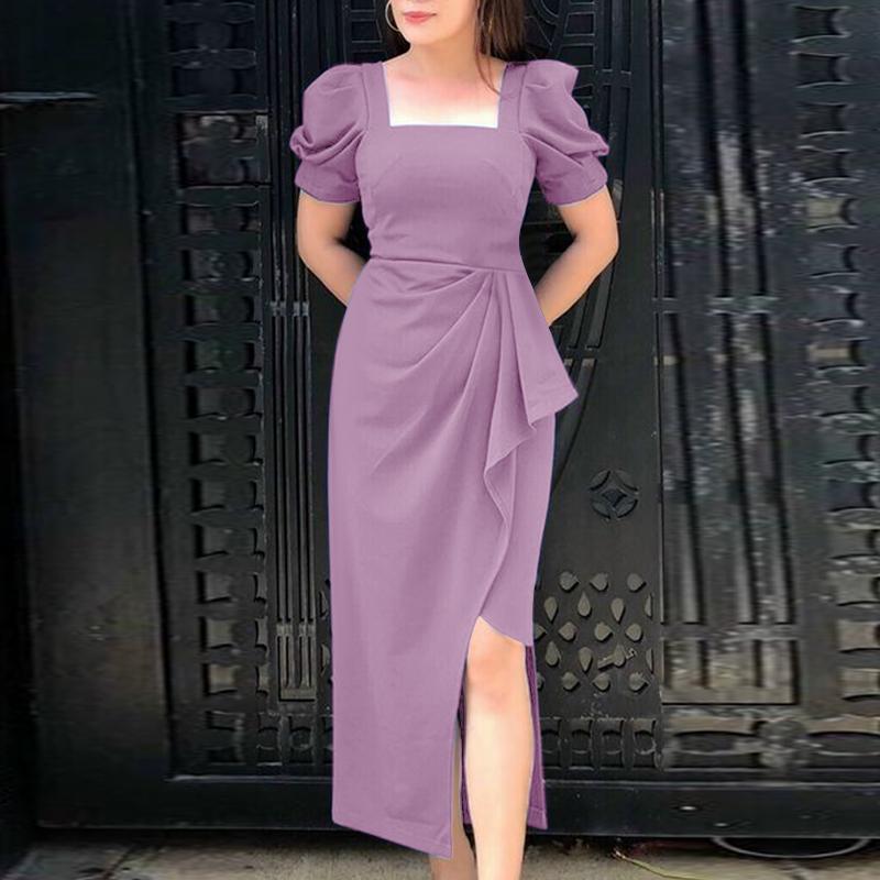 ZANZEA Женское повседневное элегантное платье с квадратным вырезом и короткими рукавами для лета