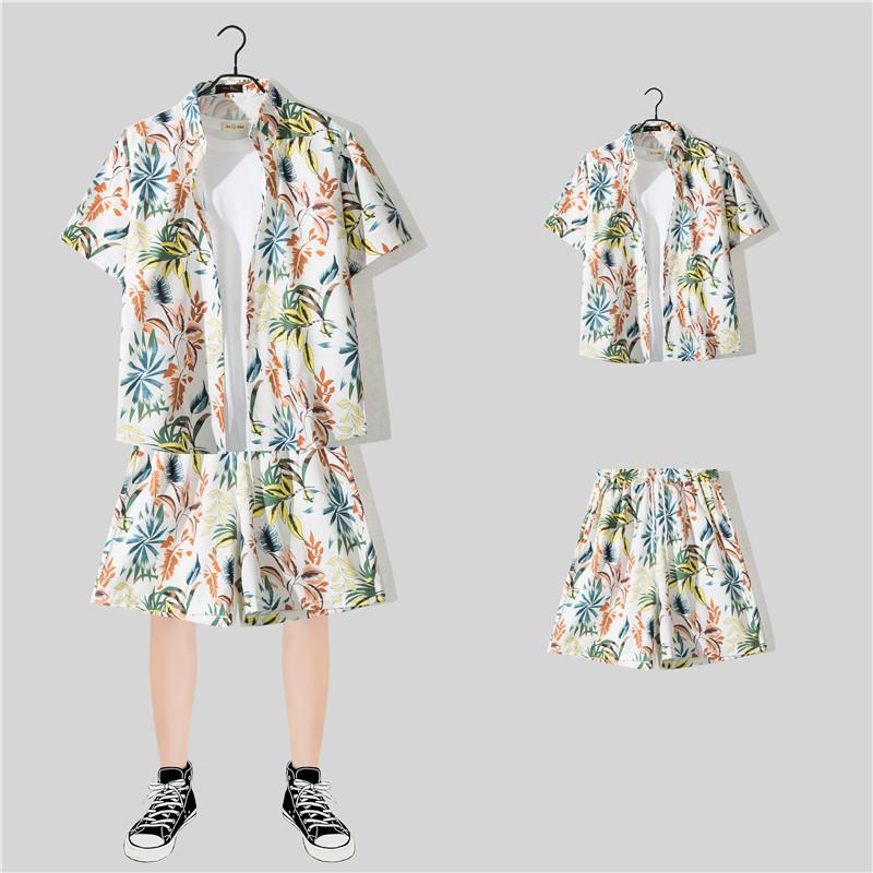 Мужская летняя дорожная однобортная рубашка с коротким рукавом, гавайский пляжный комплект, шорты, повседневные костюмы для отпуска