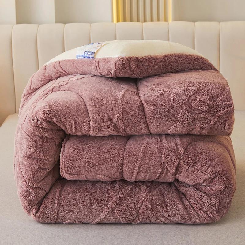 Thick Warm Imitation Lambswool Winter Blanket for Bed Soft Jacquard Coral Fleece Quilt Double Sided Plush Weighted Blanket 2-5kg