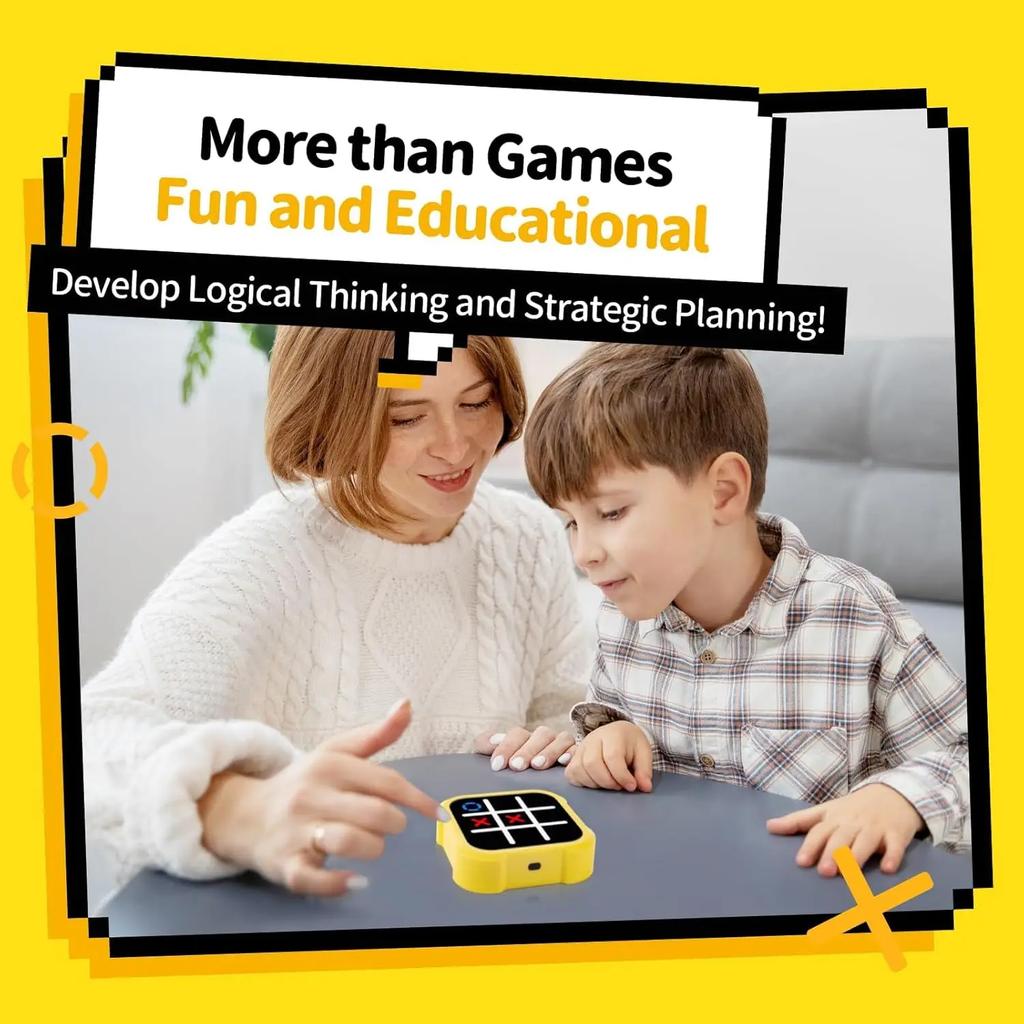 Portable Tic Tac Toe Game Console - Handheld Electronic Puzzle for Ages, Travel Toys with Memory Training & Montessori Gifts