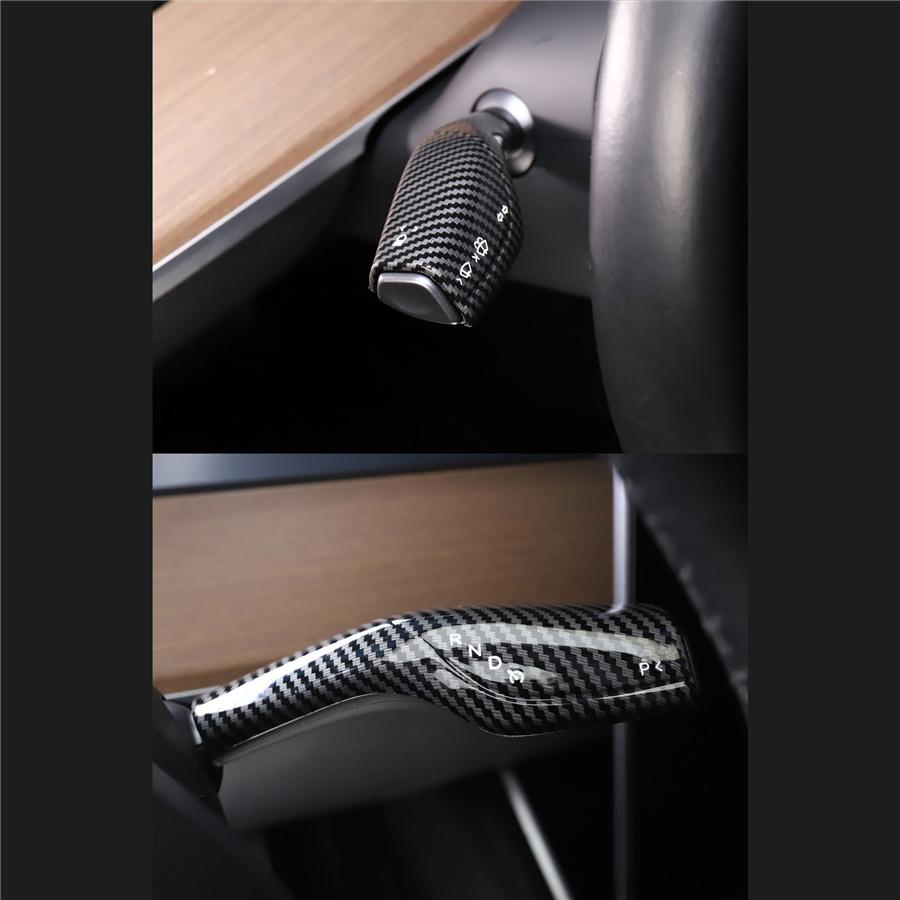 For Tesla Model 3 Y Gear Shift Cover Steering Wheel Accessories Glossy Carbon Fiber Look