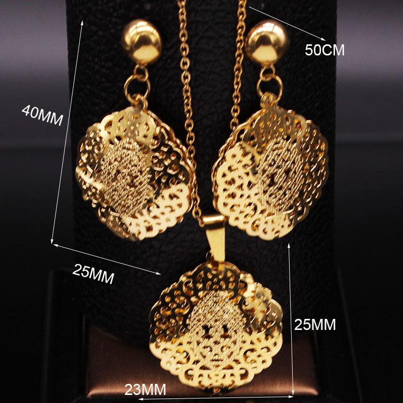 Islam Flower Stainless Steel Jewelry Sets for Women Gold Color Necklace Set Jewelry eensemble de bijoux en acier inoxydable luxe