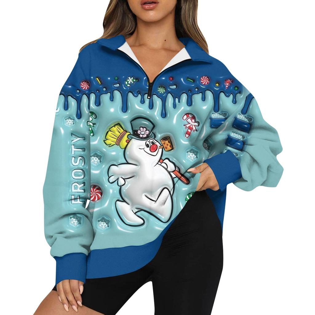 Женская мода повседневная толстовка с длинным рукавом и принтом на молнии с высоким воротом и заниженными плечами