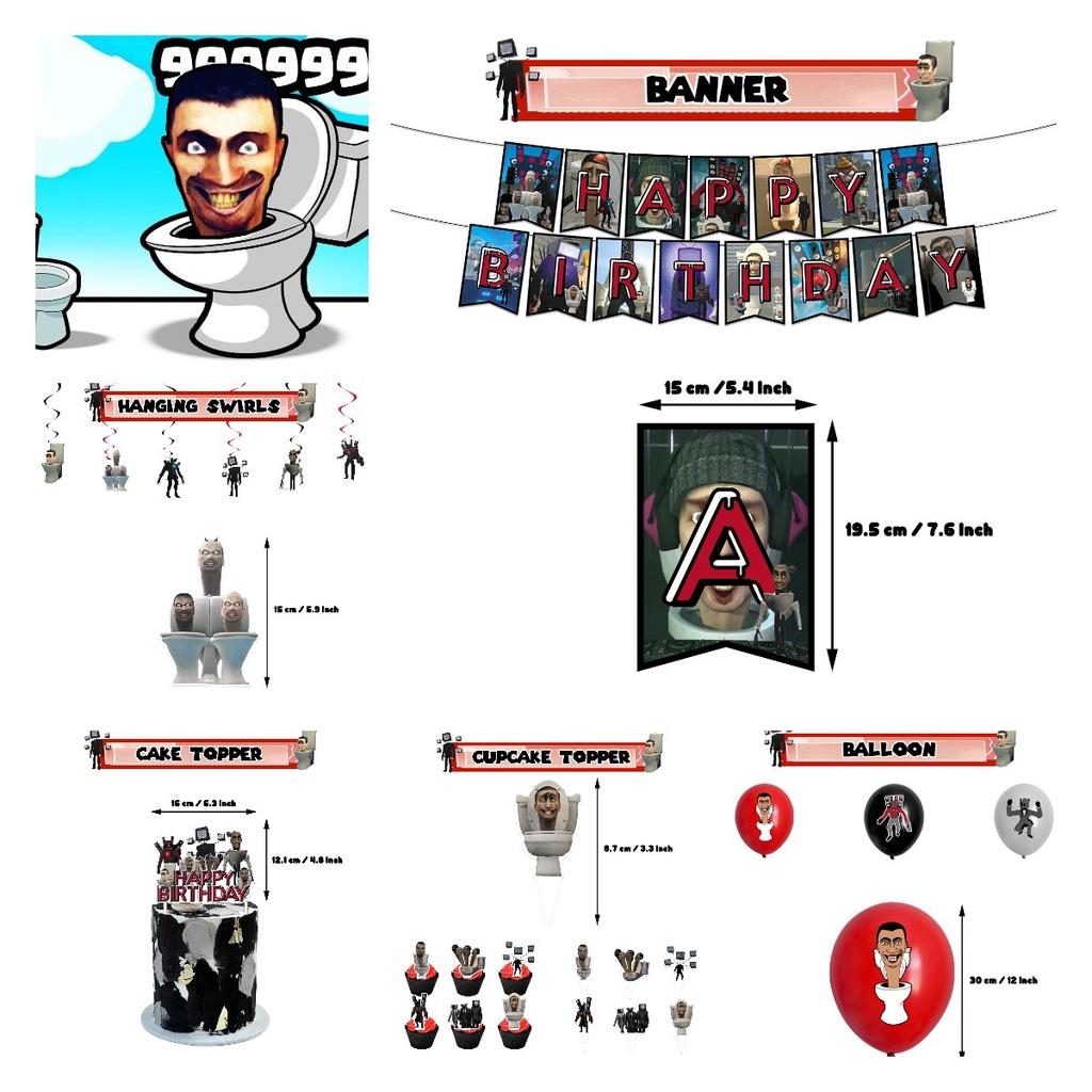 Набор для украшения дня рождения в стиле Skibidi Toilet Тематический топпер для торта-монстра, бумажные флажки, воздушные шары и многое другое!