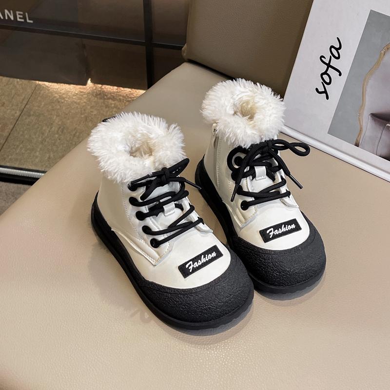 Girl Snow Boots Winter Warm Versatile Children Fashion Beige Ankle Boots Plush Causal Kids Outdoor Cotton Boots 2024 Trend New
