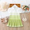 Girls' Fashion Polo Dress with Stripes Kids Elegant Puffed Sleeves Clothes Children Girls Summer Dresses