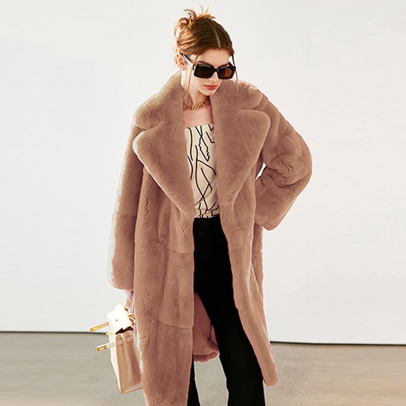 Женская длинная искусственная шуба с поясом, зимняя пушистая плюшевая женская куртка с отворотом, теплая, приталенная, плюшевая