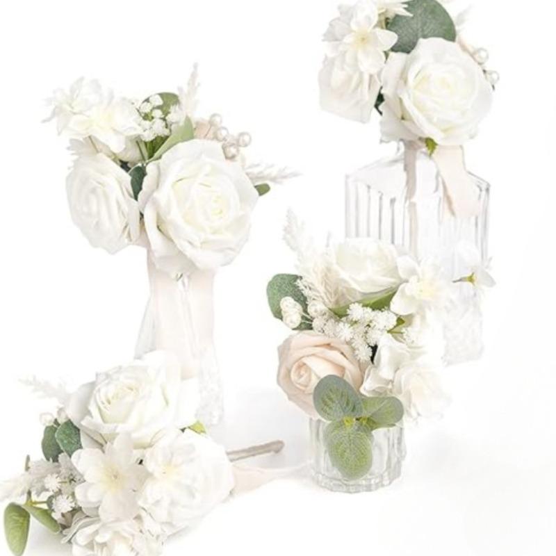 4 букета готовых маленьких цветочных свадебных цветов из пыльной розы, мини-букеты для подружек невесты, центральные украшения для свадебного стола и подружек невесты