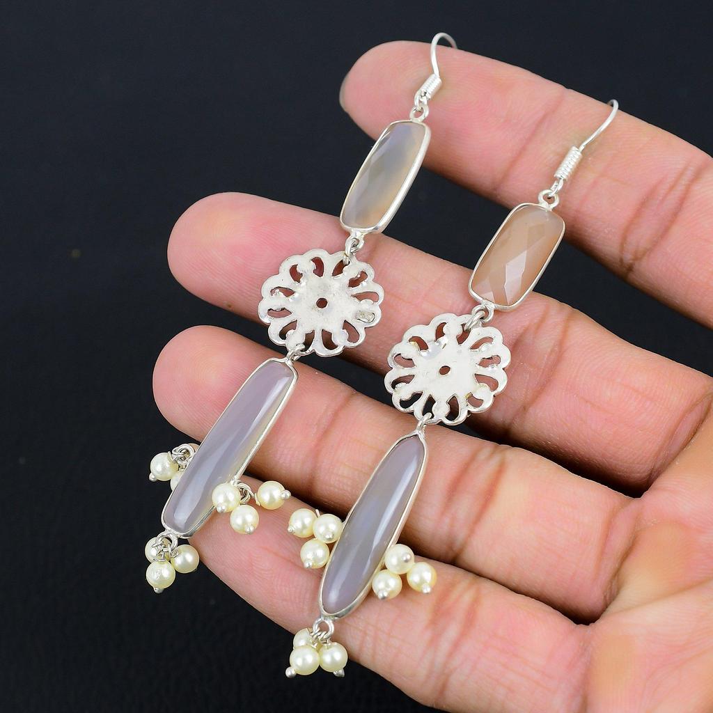 Radiant Natural Montana Agate Hook Dangle Birthday Earrings 925 Sterling Silver