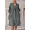 Women's Cotton Linen Solid Color Casual V-neck Elegant Long Casual Dresses