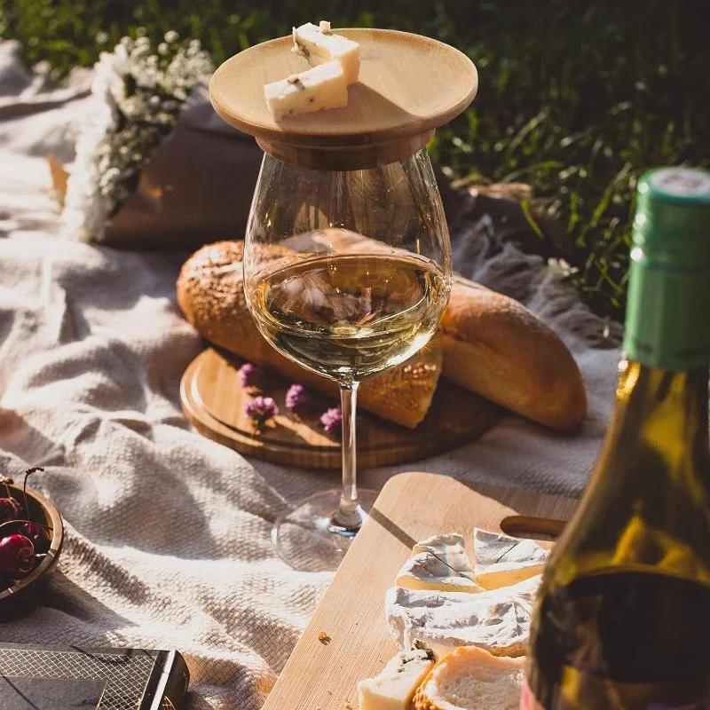 1Pcs Bamboo and Wood Red Wine Cup Lid Candle Cup Lid Wine Glass Charcuterie Topper Cooked Food Board Wooden Red Wine Cup Coaster
