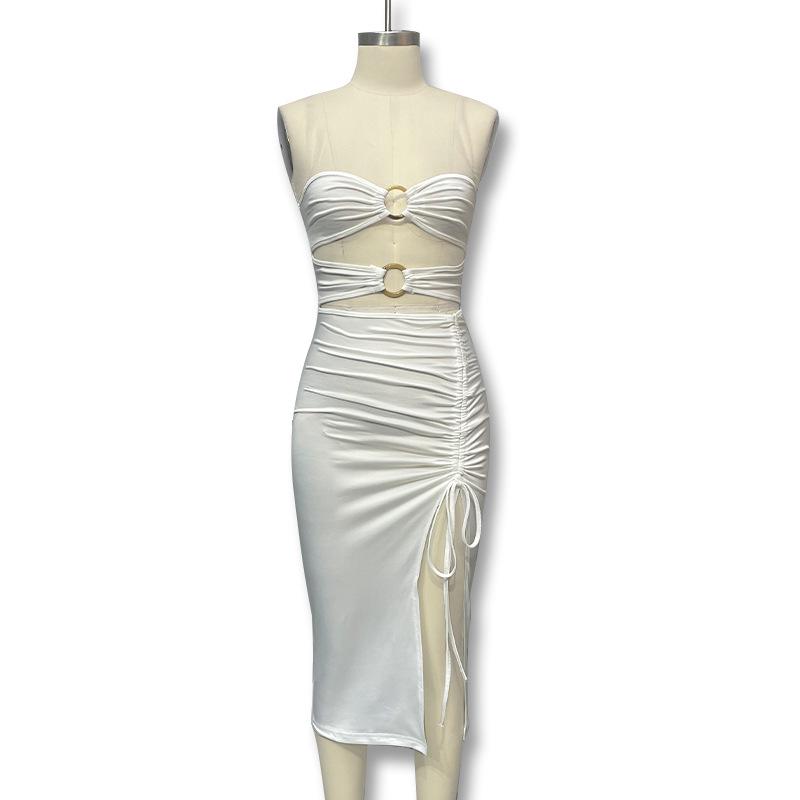 Сексуальное летнее платье с открытыми плечами, высоким разрезом и без бретелей в европейском и американском стиле для женщин