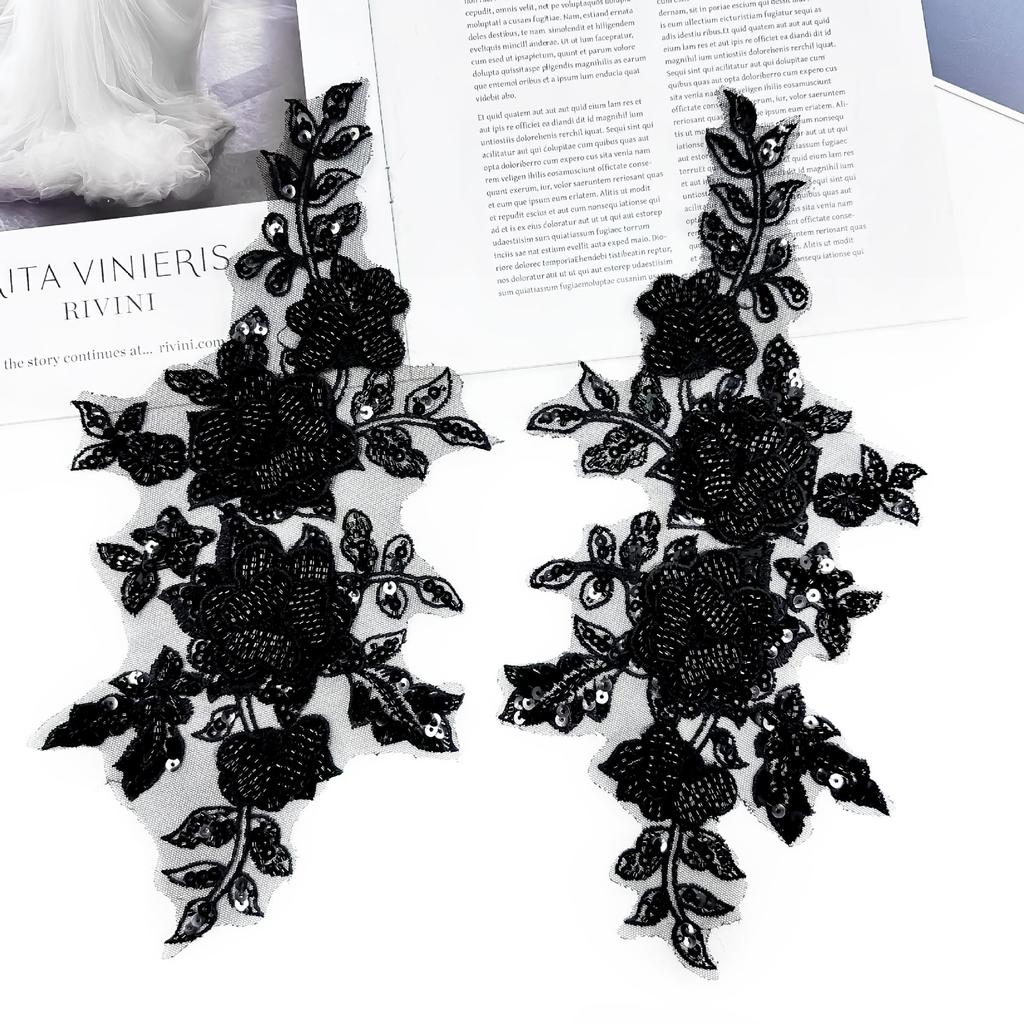 Light Luxury High-End Flower Sequins Embroidery Pair Of Flowers Wedding Dress Dress Clothing Diy Accessories