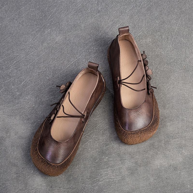 Johnature Туфли на плоской подошве из натуральной кожи с маленьким цветком в стиле ретро. Удобная женская обувь на мягкой подошве для отдыха и отдыха.