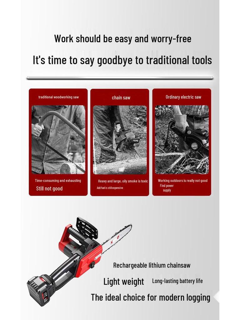 12" Brushless Cordless Electric Chainsaw - High-Power, Lithium Battery, Handheld, Ideal for Firewood and Outdoor Tree Felling.