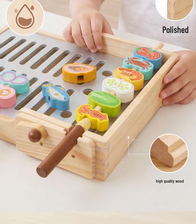Children's Wooden Play BBQ Grill: Educational Role-Play & Hand-Eye Coordination Toy.