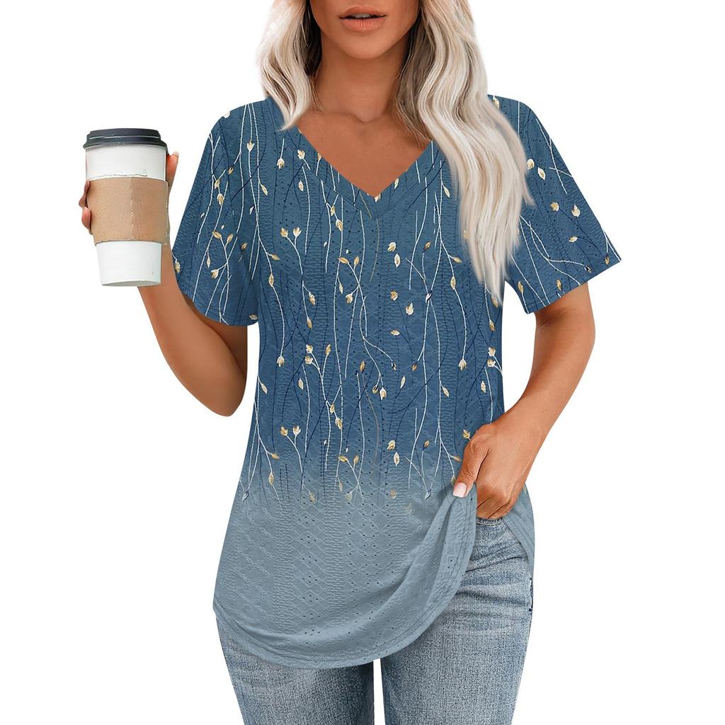 Женские футболки с V-образным вырезом и коротким рукавом, повседневные топы свободного кроя, базовые футболки с закругленным подолом