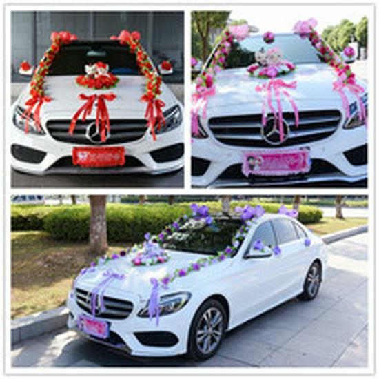 Heart-Shaped Bear Wedding Car Decoration Set - Simulated Flower Arrangement