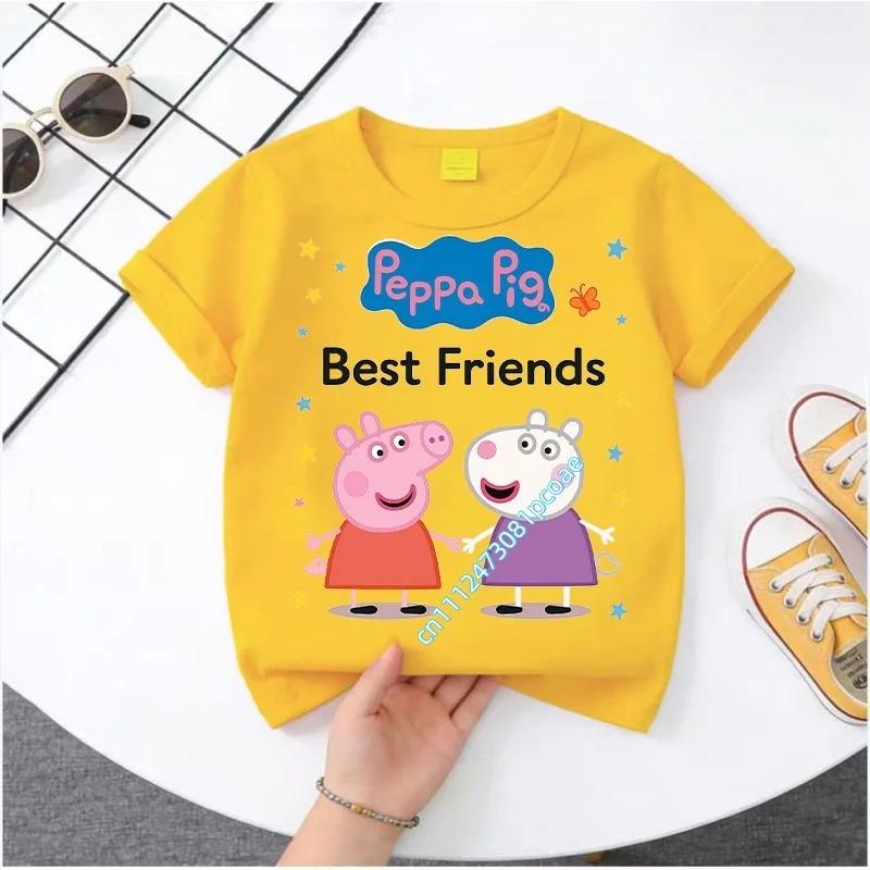 2026 Summer T-shirt - Peppa Pig Children's Pure Cotton Short-Sleeved Boys' Sport Shirt for Girls' Casual Top with Cartoon Print