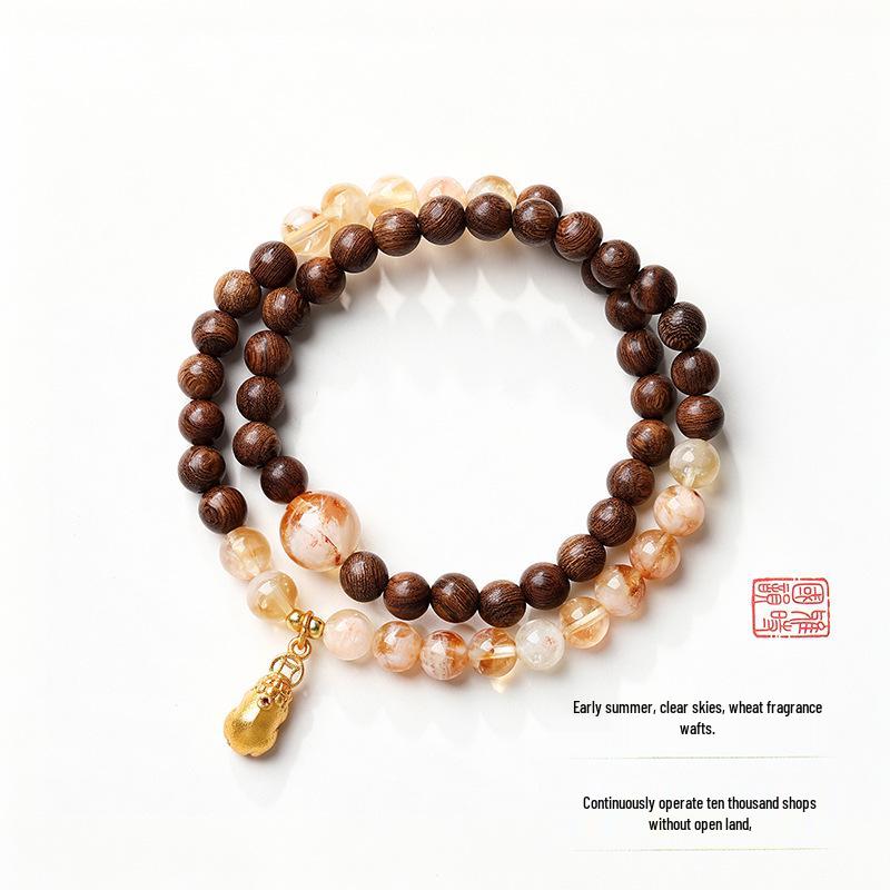 Natural White Jade Green Grape Lotus Pod Double Circle Bracelet - Elegant Chinese Niche Beaded Jewelry