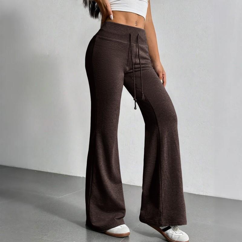 Womens High-Waisted Drawstring Flared Casual Pants With Elastic Waist Milk Silk Fabric Korean Style Loose Fit