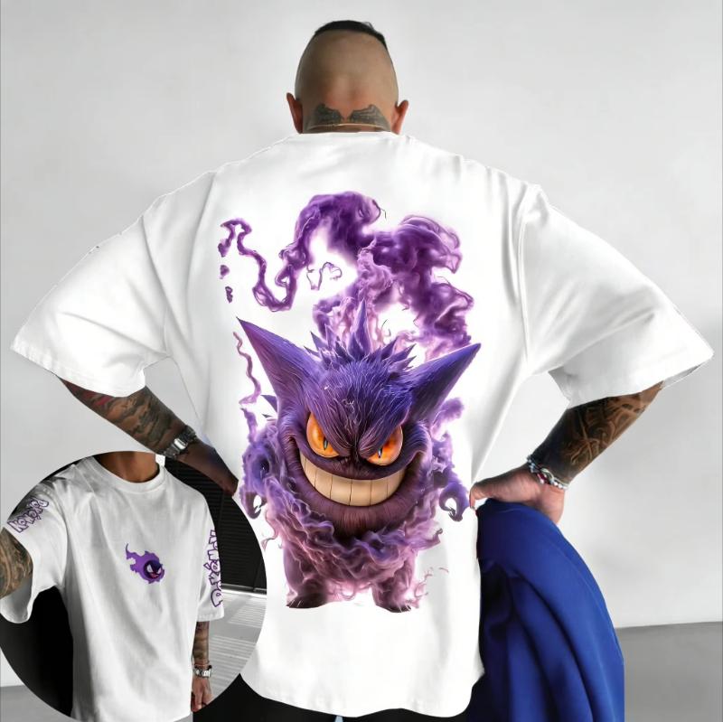 Pokémon Anime Pikachu Gengar Peripheral Printed Short Sleeved Mens and Womens Loose Sports Comfortable Cotton Couple Tshirt