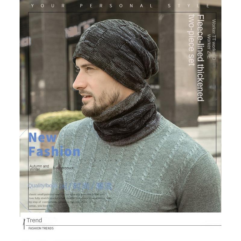 Зимняя шапка с рукавами и шарфом, комплект утолщенной шерстяной шапки на флисовой подкладке, мужская европейская и американская осенне-зимняя мужская вязаная шапка