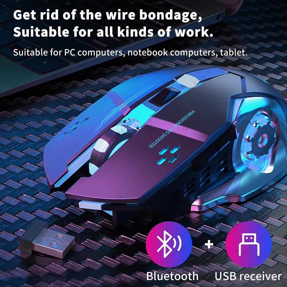 2.4G Bluetooth беспроводная перезаряжаемая мышь с RGB-подсветкой, механическая мышь для киберспорта, бесшумные офисные мыши для компьютера, ноутбука, планшета, ПК, игровая мышь для геймера